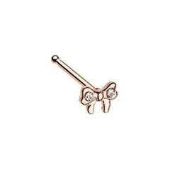 Rose Gold Dainty Bow-Tie Sparkle Gem Nose Stud Ring.