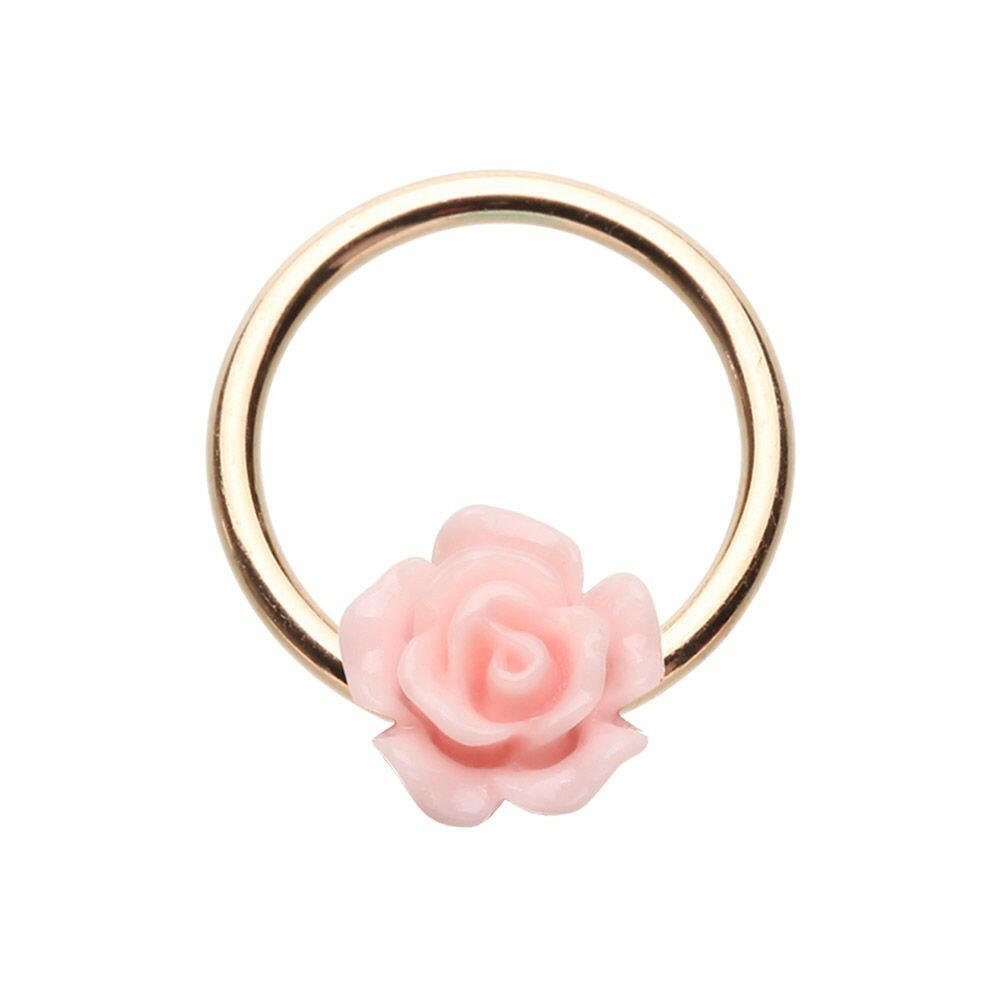 Rose Gold Dainty Pink Rose Steel Captive Bead Ring.