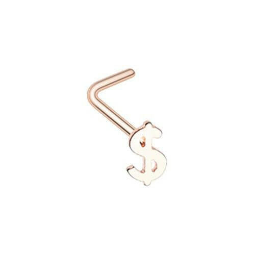 Rose Gold Dollar Money Sign L-Shape Nose Ring.