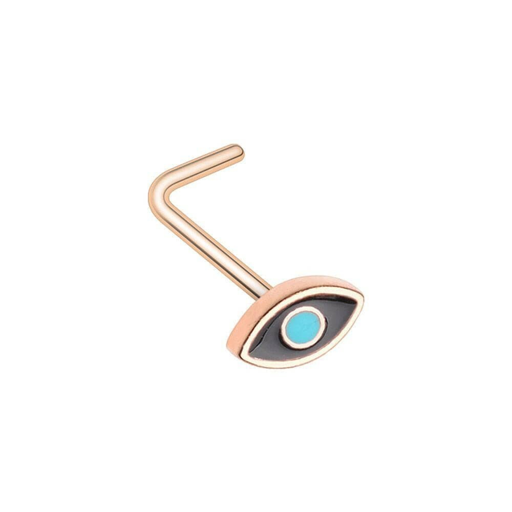 Rose Gold Evil Eye L-Shape Nose Ring.