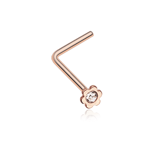 Rose Gold Flower Icon Sparkle L-Shaped Nose Ring.