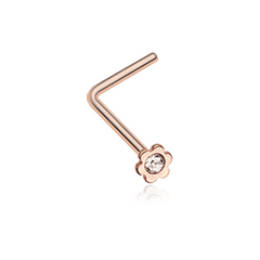 Rose Gold Flower Icon Sparkle L-Shaped Nose Ring.