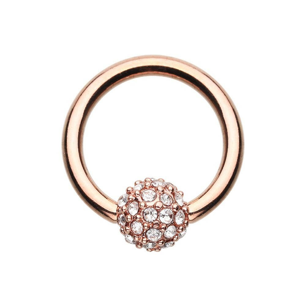 Rose Gold Full Dome Pave Steel Captive Bead Ring.