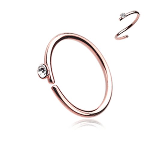 Rose Gold Gem Top Bendable Steel Nose Hoop.