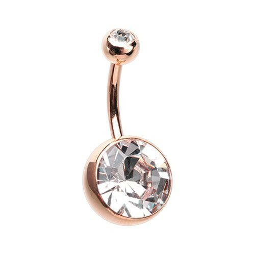 Rose Gold Giant Sparkle Gem Ball Belly Button Ring.