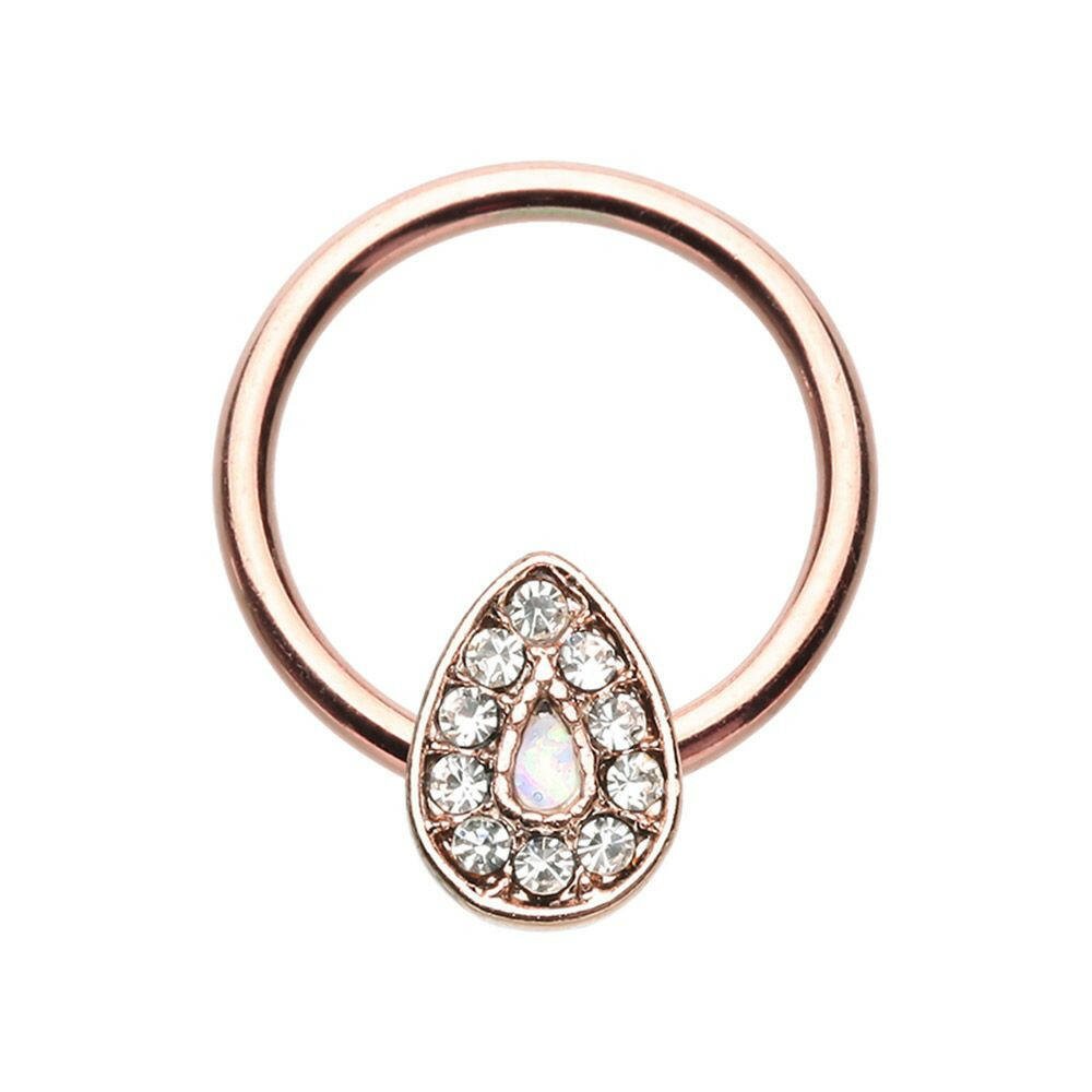 Rose Gold Glitter Opal Avice Steel Captive Bead Ring.