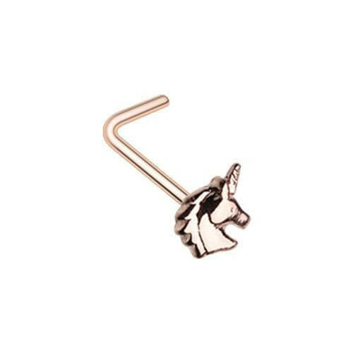 Rose Gold Golden Believe in Unicorns L-Shape Nose Ring.