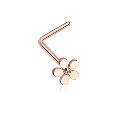 Rose Gold Grand Plumeria Flower L-Shaped Nose Ring.