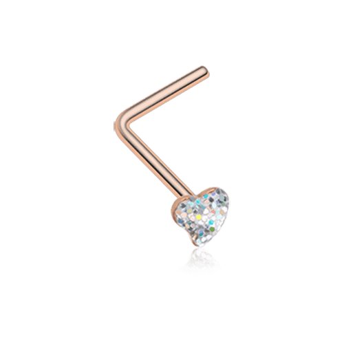 Rose Gold Heart Glitter Sparkle L-Shaped Nose Ring.