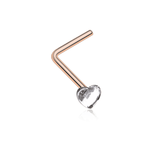 Rose Gold Heart Sparkle L-Shaped Nose Ring.