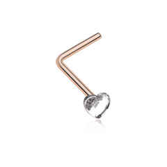 Rose Gold Heart Sparkle L-Shaped Nose Ring.