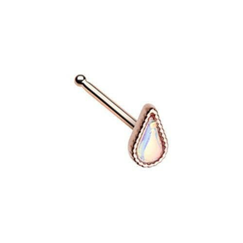 Rose Gold Illuminating Tear Drop Shape Nose Stud Ring.