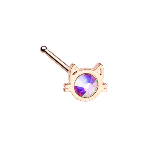 Rose Gold Iridescent Cat Silhouette Face Nose Stud Ring.