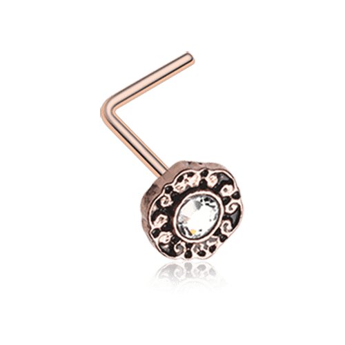 Rose Gold Luna Filigree Sparkle Icon L-Shaped Nose Ring.