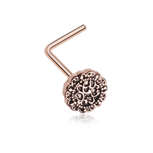 Rose Gold Mandela Filigree Icon L-Shaped Nose Ring.