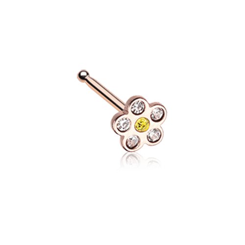 Rose Gold Multi-Gem Flower Sparkle Nose Stud Ring.