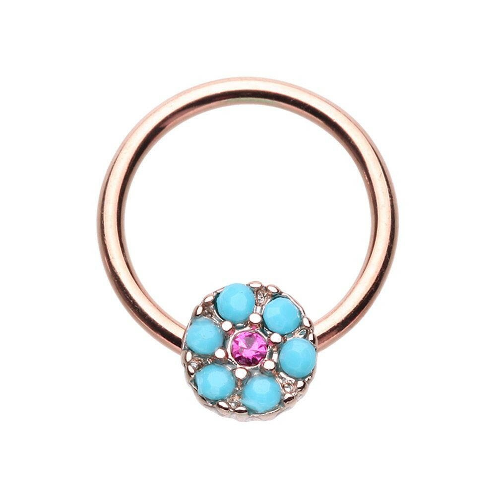 Rose Gold Navajo Turquoise Steel Captive Bead Ring.