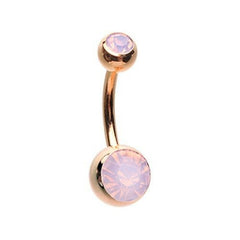 Rose Gold Opal Gem Double Stone Ball Steel Belly Button Ring.