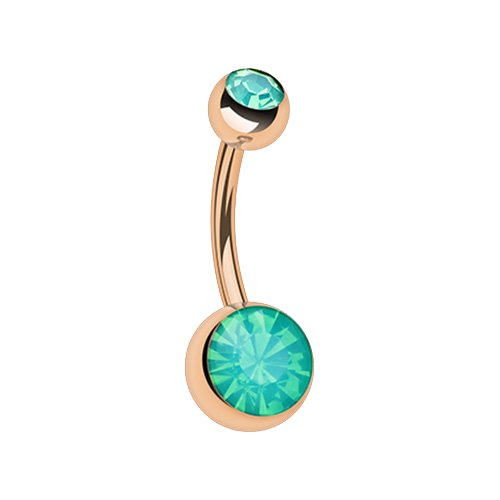 Rose Gold Opal Gem Double Stone Ball Steel Belly Button Ring.