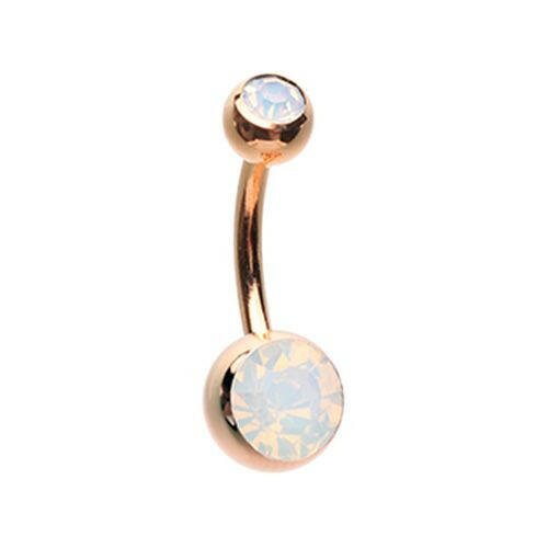 Rose Gold Opal Gem Double Stone Ball Steel Belly Button Ring.