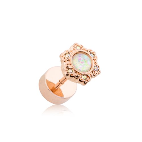 Rose Gold Opal Ornate Multi-Gem Faux Plug.