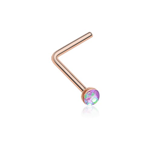 Rose Gold Opal Sparkle L-Shaped Nose Ring.