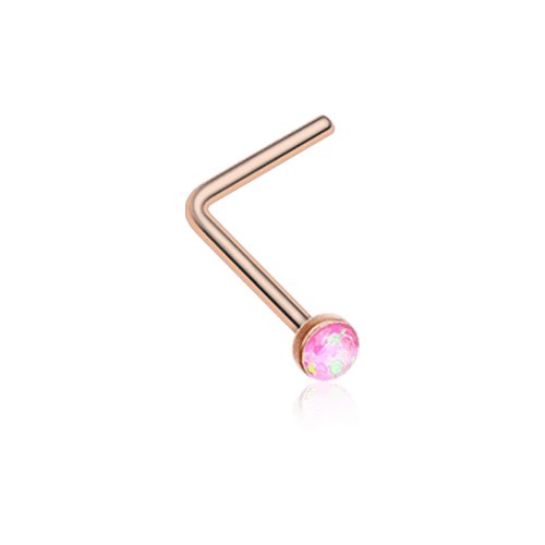 Rose Gold Opal Sparkle L-Shaped Nose Ring.