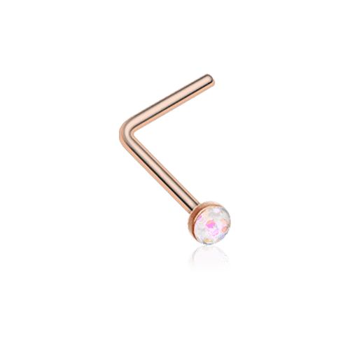 Rose Gold Opal Sparkle L-Shaped Nose Ring.