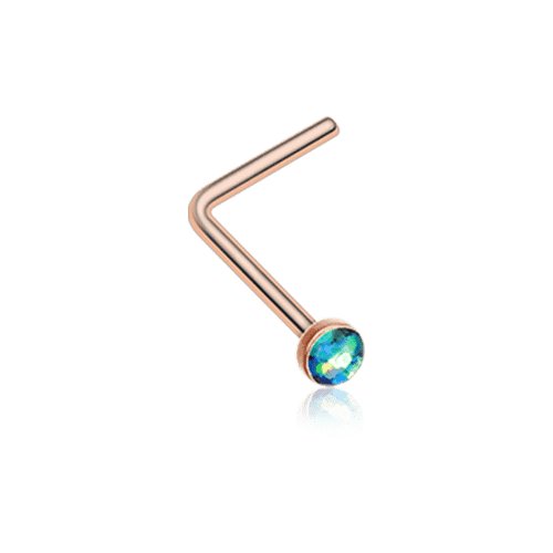 Rose Gold Opal Sparkle L-Shaped Nose Ring.