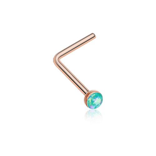 Rose Gold Opal Sparkle L-Shaped Nose Ring.