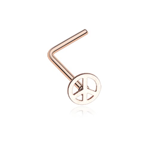 Rose Gold Peace Icon L-Shaped Nose Ring.