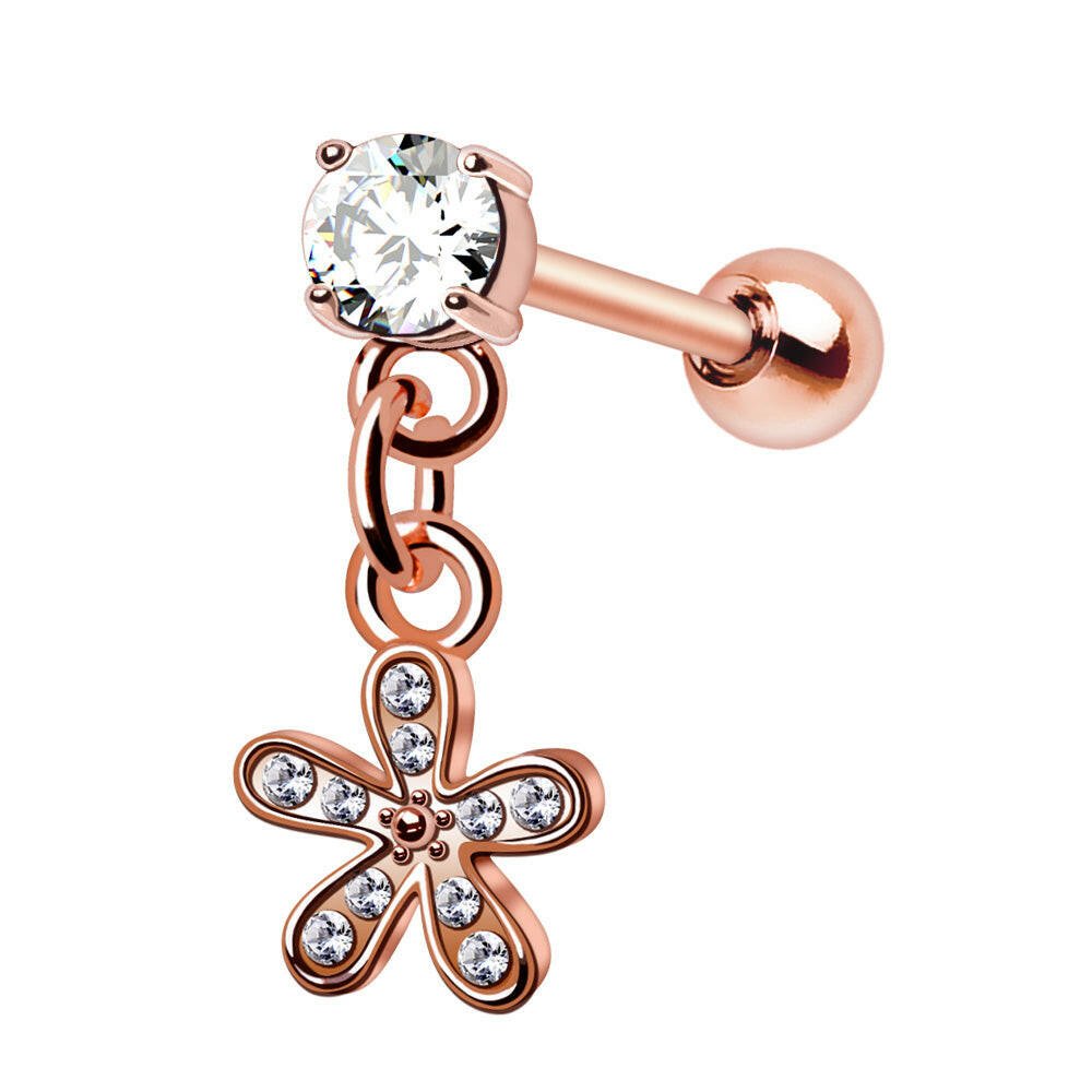 Rose Gold Plated Cartilage Earring with Flower Dangle - Impulse Piercings