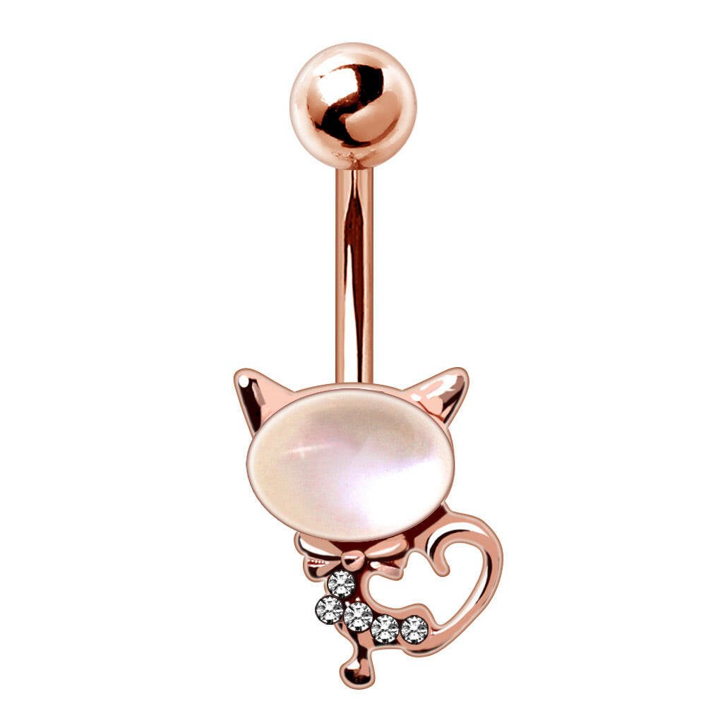 Rose Gold Plated Cat's Eye Cat Navel Ring.