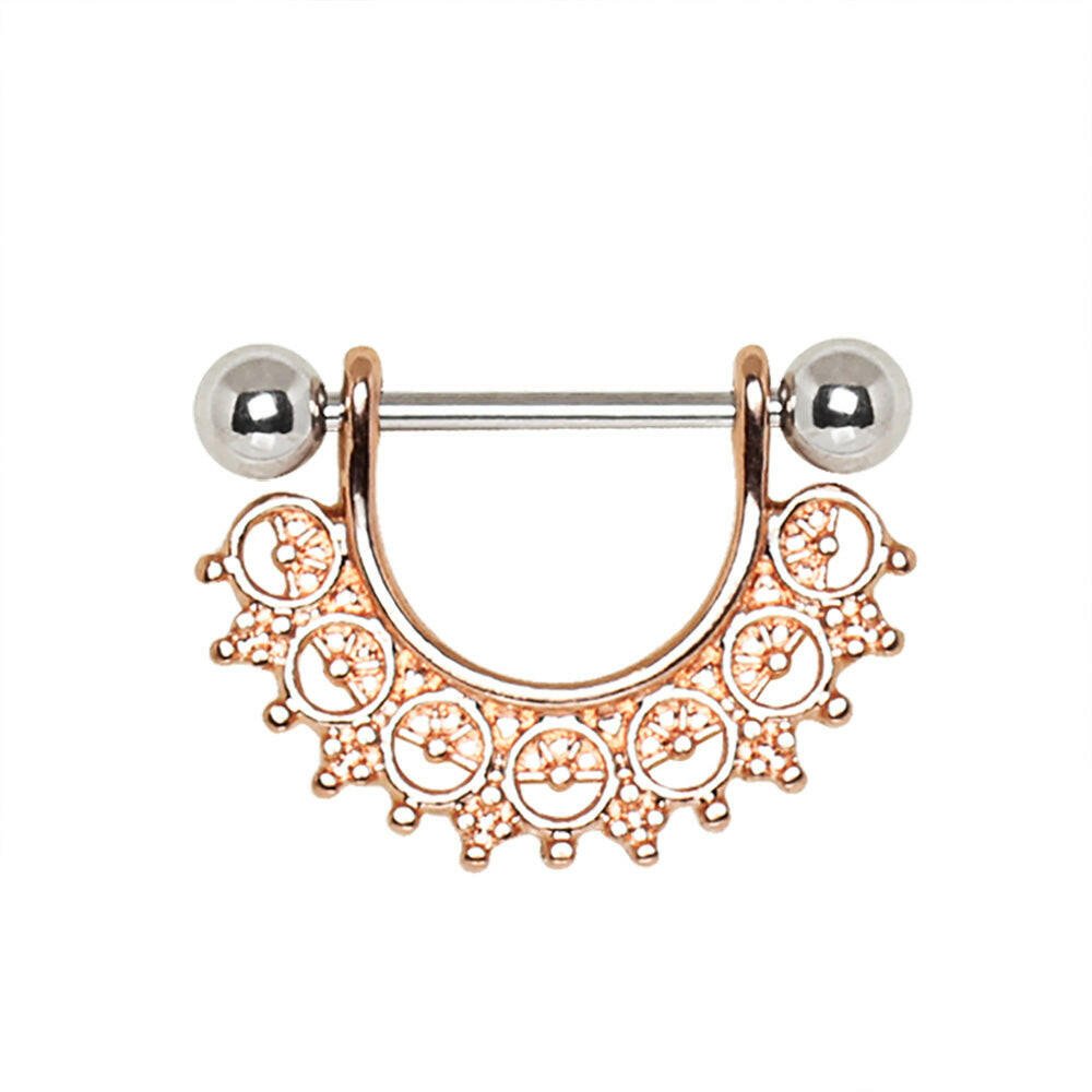 Rose Gold Plated Filigree Fan Design Nipple Ring.