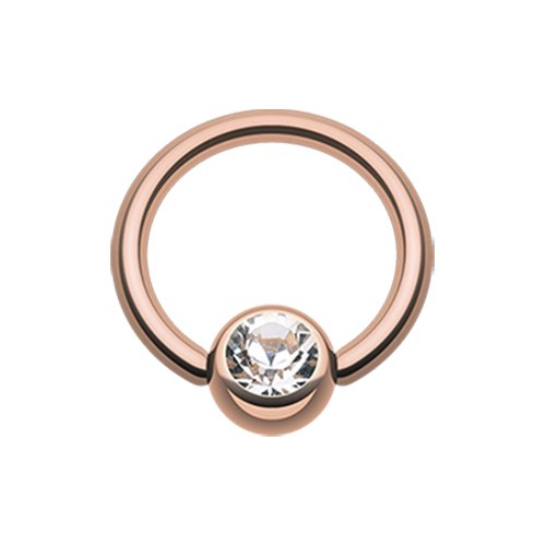 Rose Gold Plated Gem Ball Captive Bead Ring.