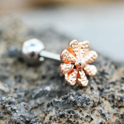 Rose Gold Plated Hawaiian Hibiscus Flower Cartilage Earring - Impulse Piercings