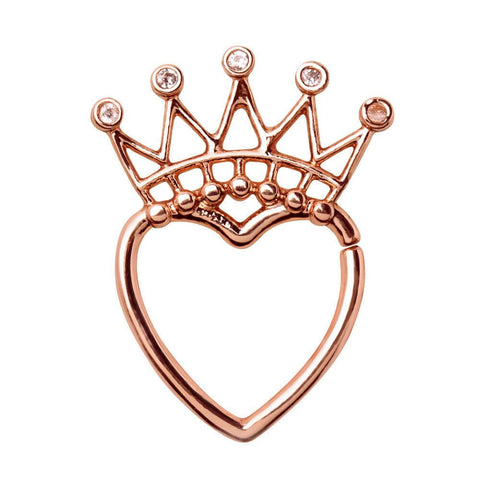 Rose Gold Plated Jeweled Crown Heart Seamless Ring.