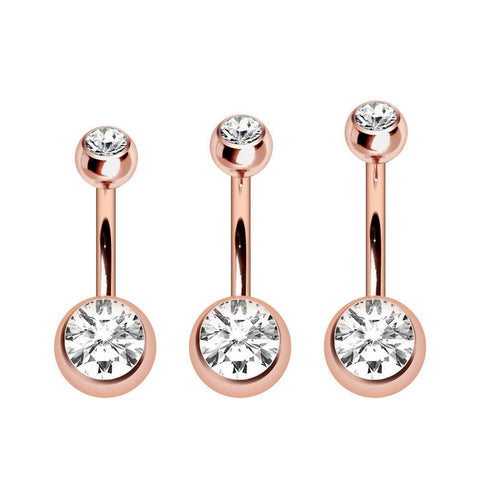 Rose-Gold Plated Navel Ring with Gemmed Balls - Impulse Piercings