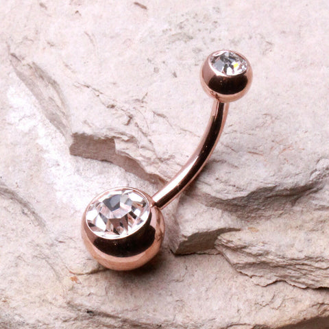 Rose-Gold Plated Navel Ring with Gemmed Balls - Impulse Piercings