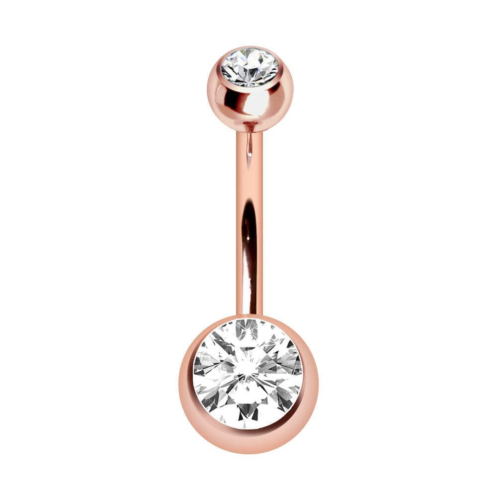 Rose-Gold Plated Navel Ring with Gemmed Balls - Impulse Piercings