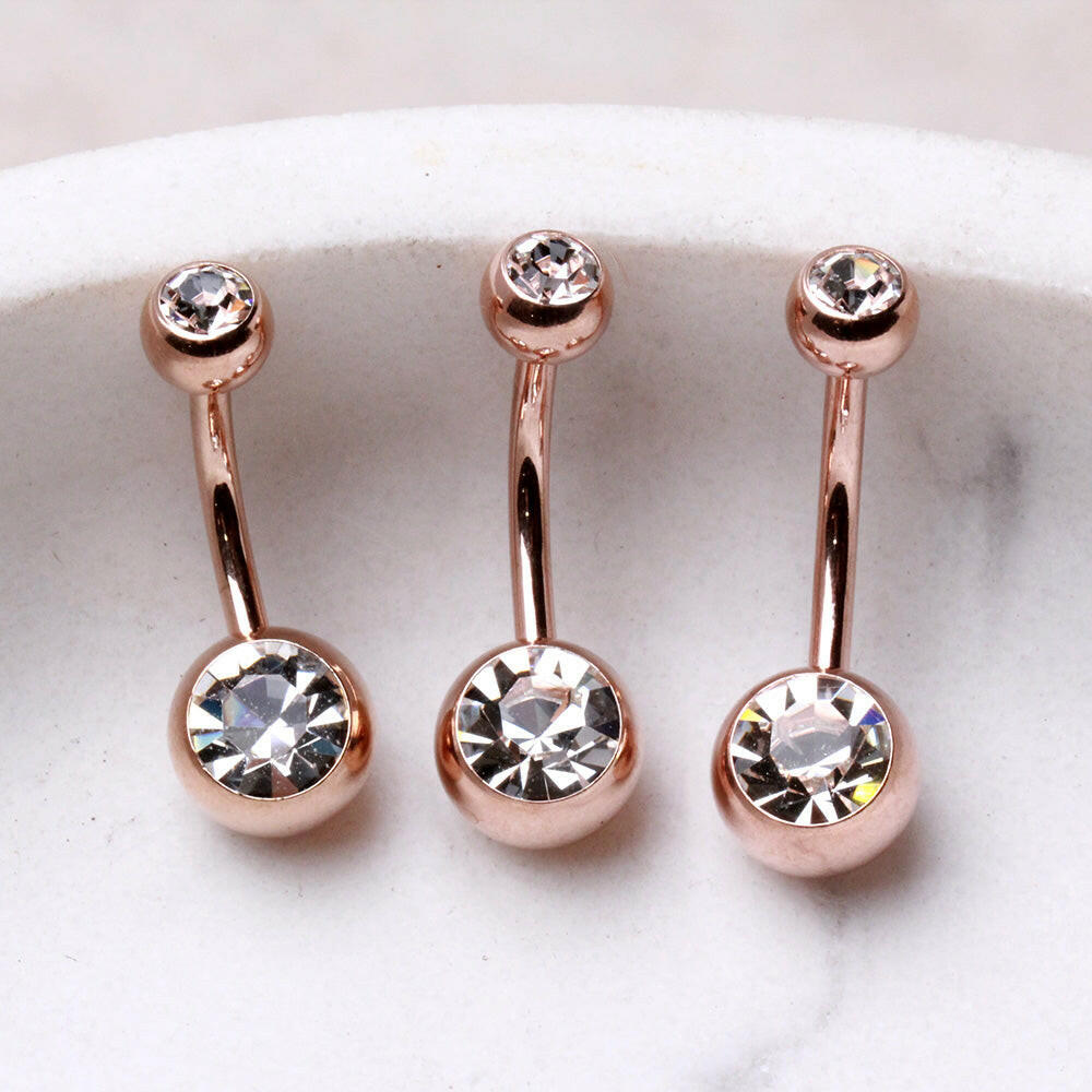 Rose-Gold Plated Navel Ring with Gemmed Balls - Impulse Piercings