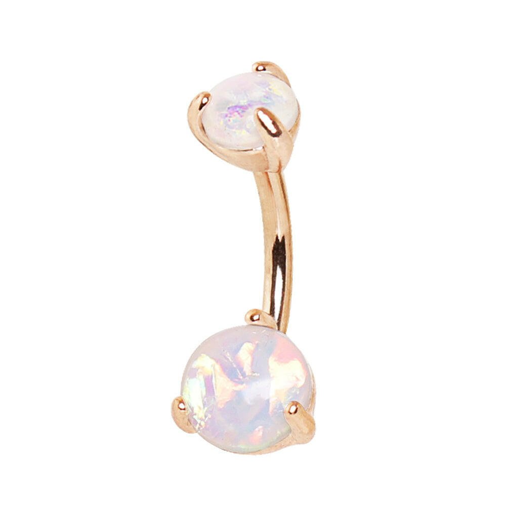 Rose Gold Plated Navel Ring with Prong Set White Synthetic Opal.