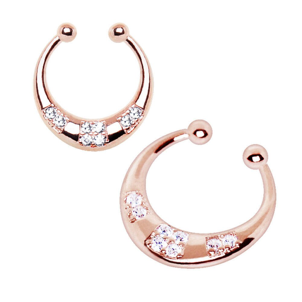 Rose Gold Plated Stainless Steel Made For Royalty Crescent Fake Septum Clicker.