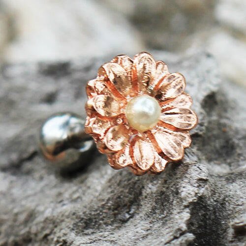 Rose Gold Plated Sweet Pearl Daisy Cartilage Earring - Impulse Piercings