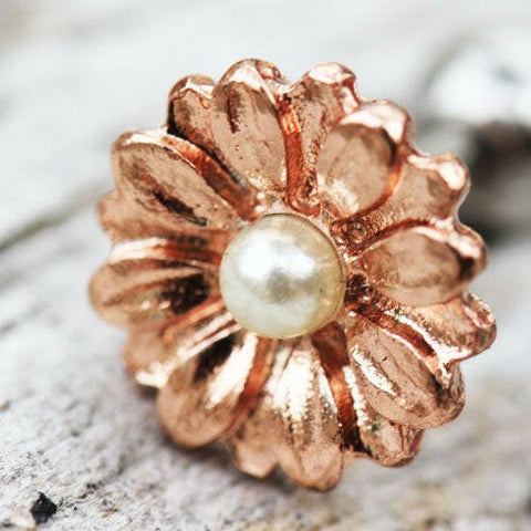 Rose Gold Plated Sweet Pearl Daisy Cartilage Earring - Impulse Piercings