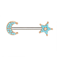 Rose Gold Plated Turquoise Bead Moon & Star Nipple Bar.