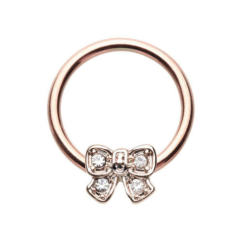 Rose Gold Ribbon Tie Steel Captive Bead Ring.