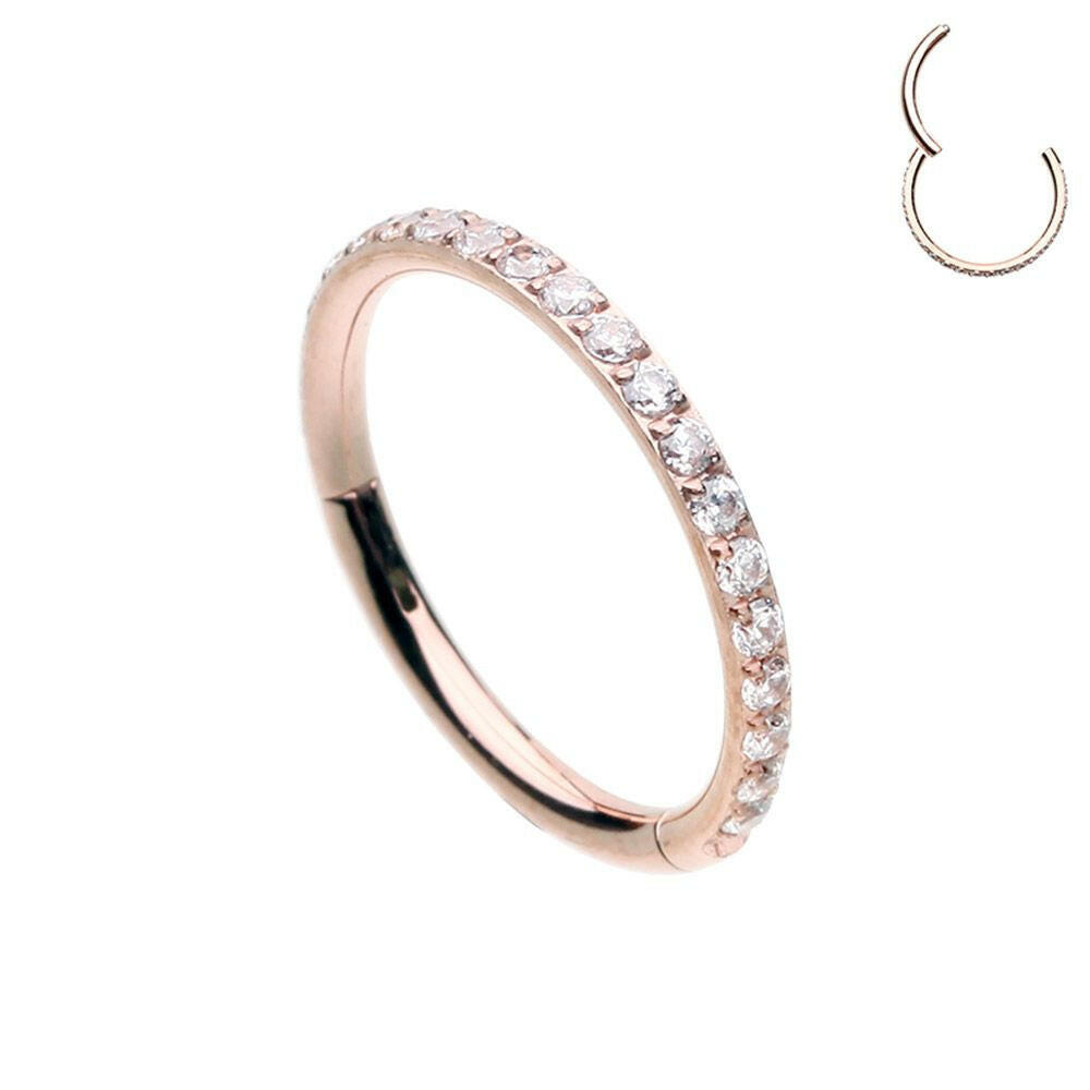 Rose Gold Side Facing Multi Gem Steel Seamless Hinged Clicker Ring.