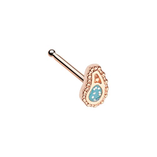 Rose Gold Sparkling Ornate Paisley Nose Stud Ring.