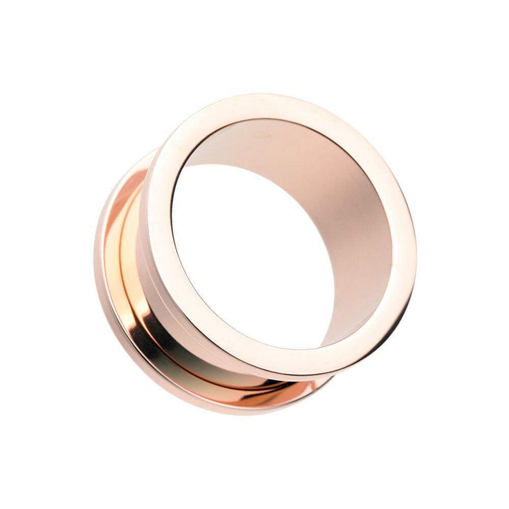 Rose Gold Steel Screw-Fit Ear Gauge Tunnel Plug.